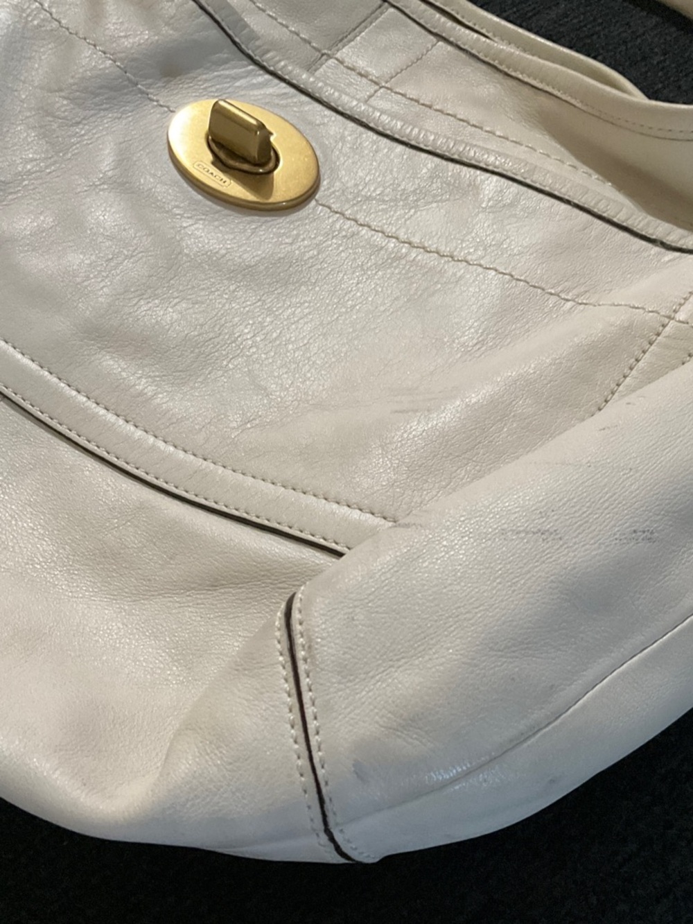 Coach Cream Leather Hobo with Gold Turn-Lock - Picture 3 of 16